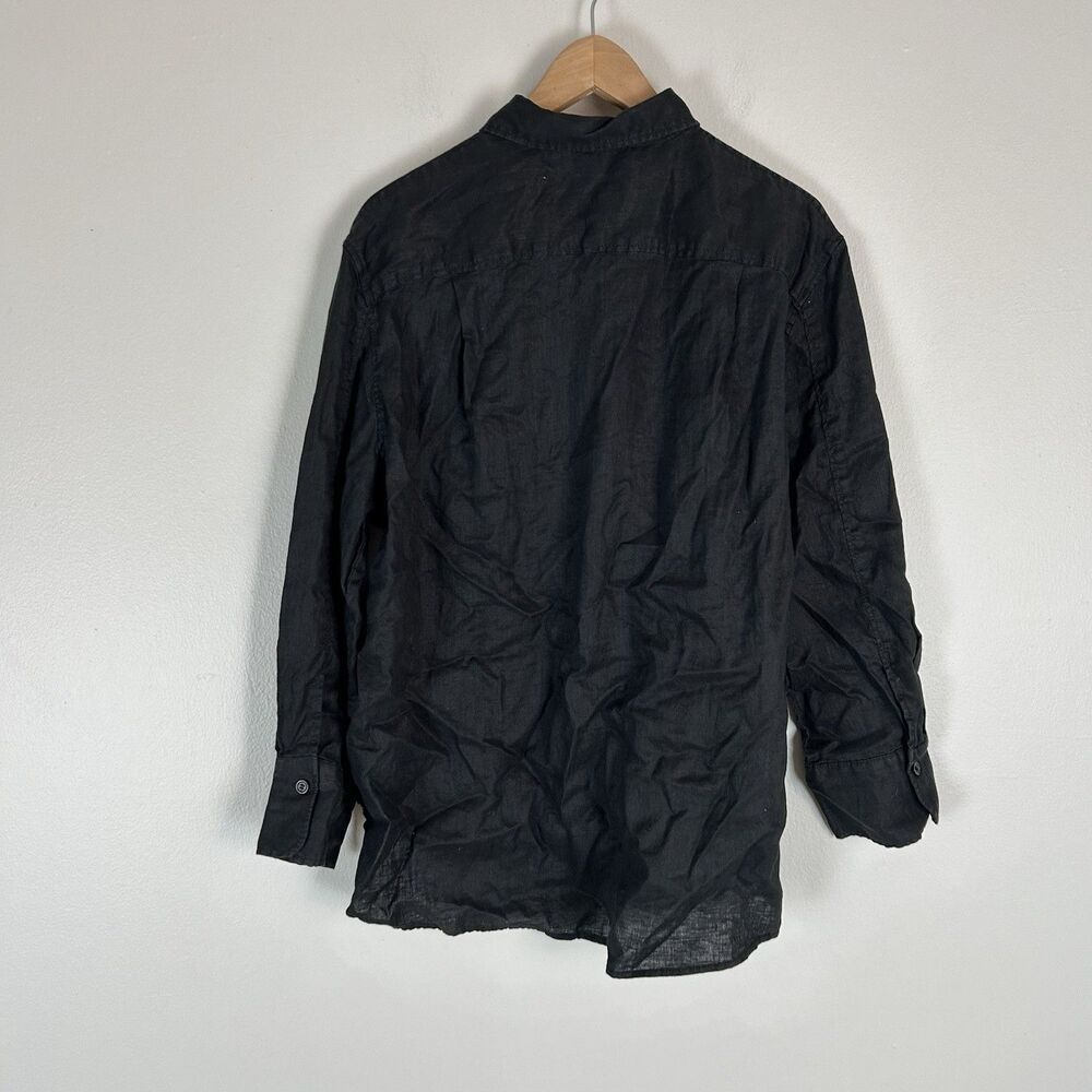 Zara Linen Button-Up Long Sleeve Shirt Women Casual Lightweight Top size L Black - Picture 3 of 5